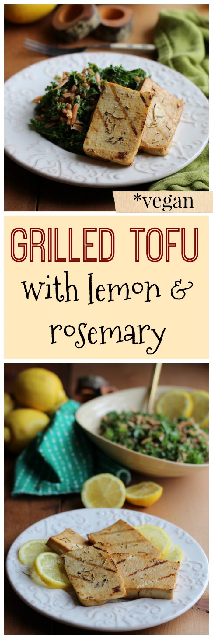 Grilled tofu with lemon & rosemary: This is the perfect vegan entree for your next barbecue. Serve with grilled vegetables or a salad. | cadryskitchen.com