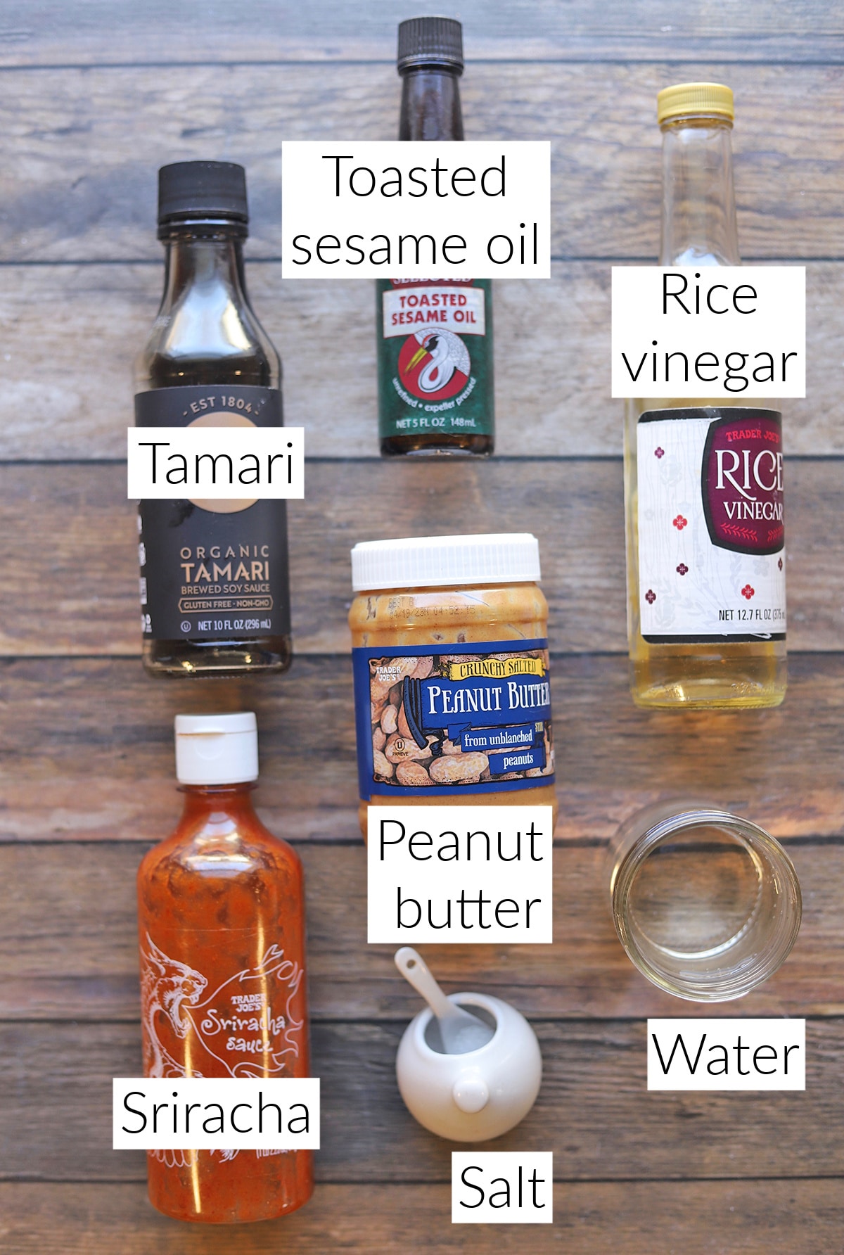 Labeled ingredients for peanut salad dressing.