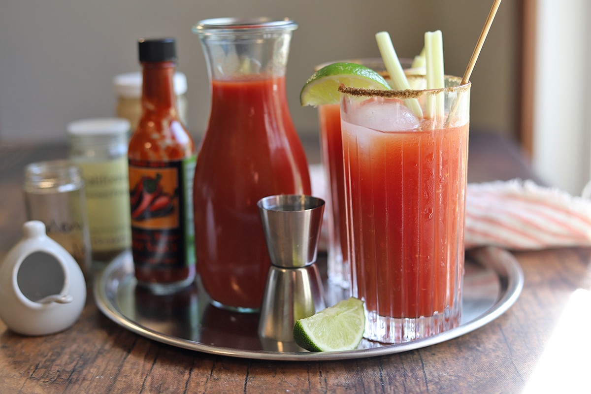 Ultimate Bloody Mary cocktail with garnishes (vegan) - Cadry's Kitchen