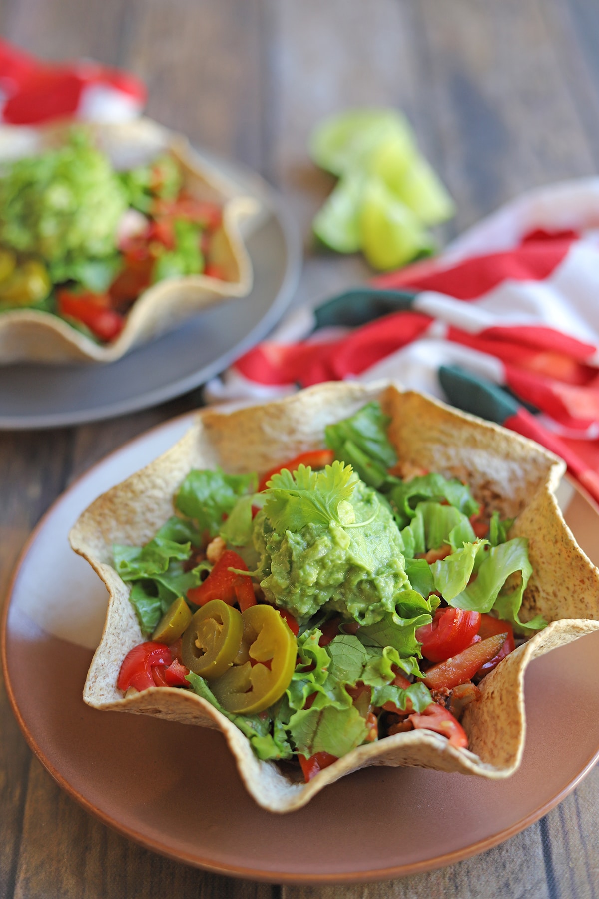 Taco salads on plates.