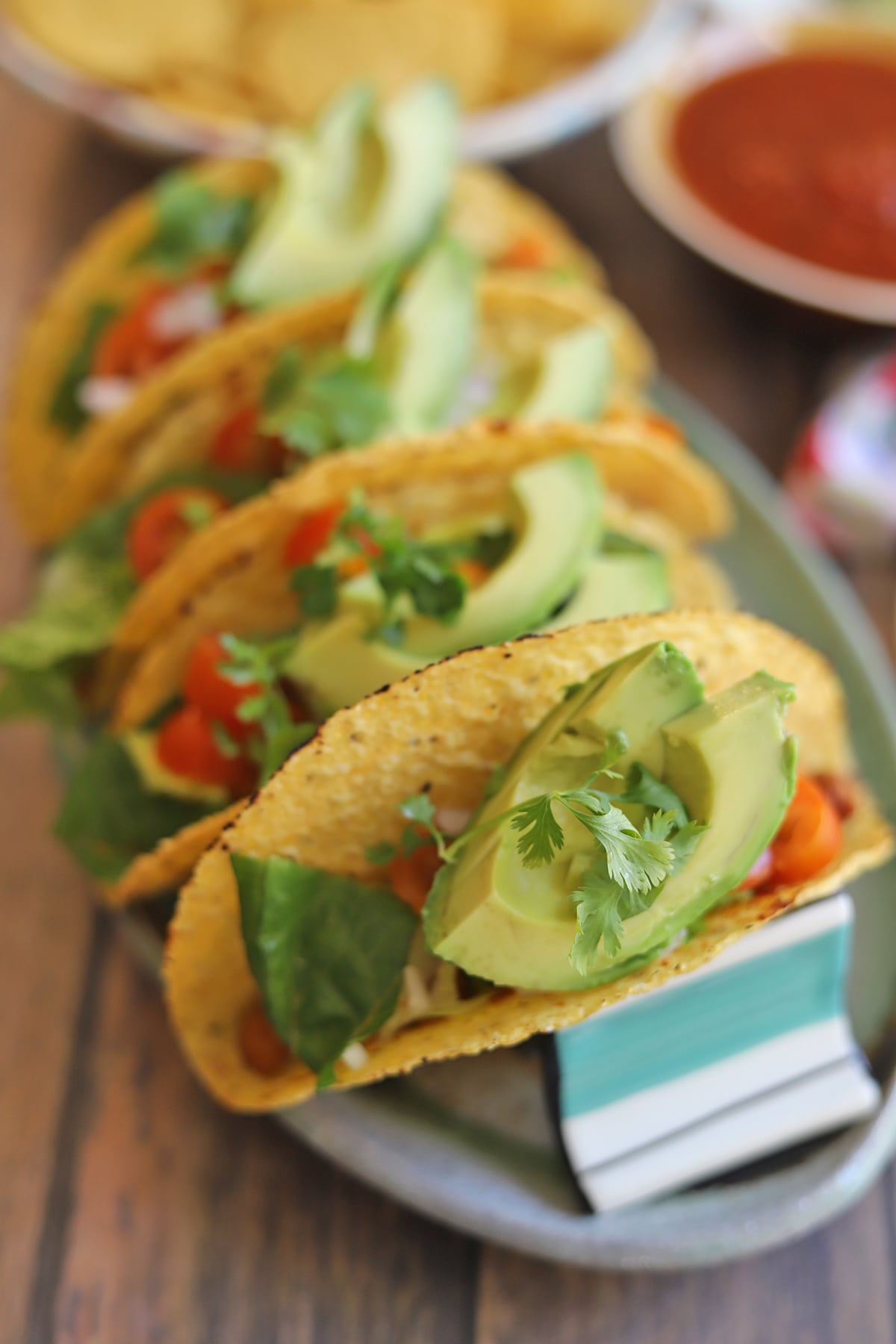 Chickpea tacos in holder.