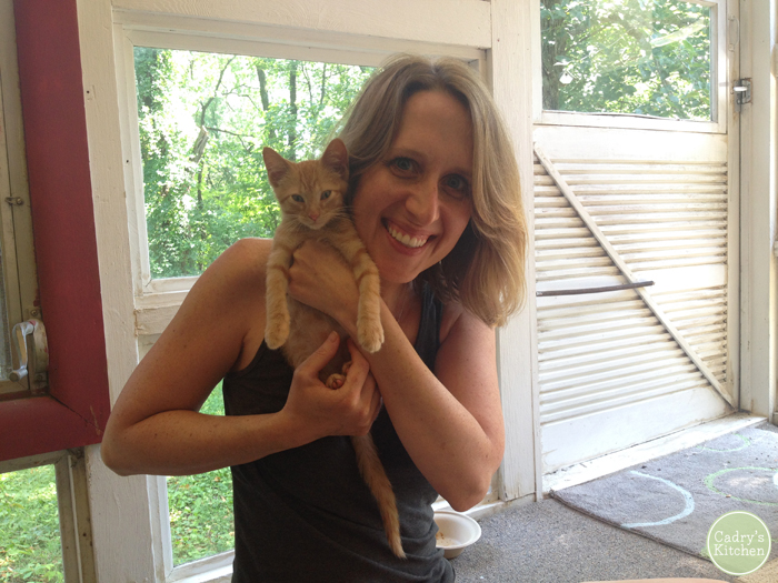 Cadry holding Avon as a kitten.