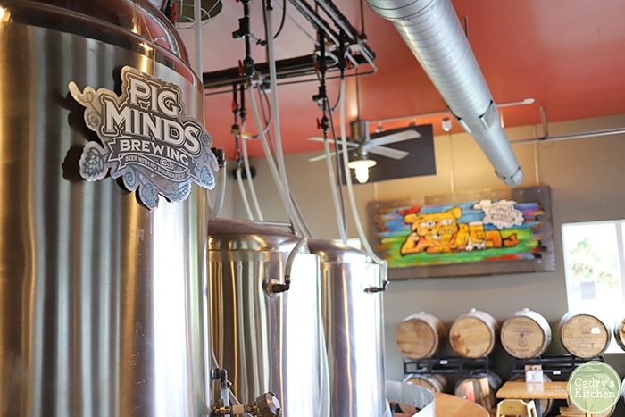 Beer barrels inside of Pig Minds Brewing in Machesney Park, Illinois.