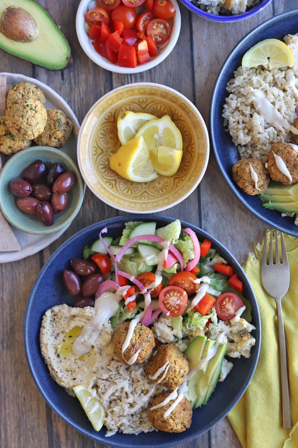 Mediterranean falafel bowl with rice (vegan) - Cadry's Kitchen