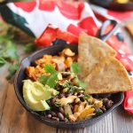 Sweet potato hash in small cast iron skillet.