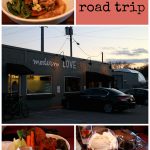 Text overlay: Vegan road trip. Collage with meals and exterior at Modern Love Omaha.