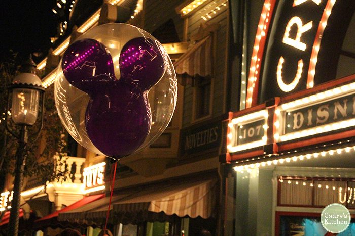 Mickey Mouse balloon on Main Street in Disneyland.