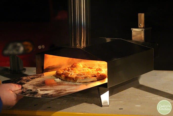 Uuni outdoor pizza oven with vegan pizza.