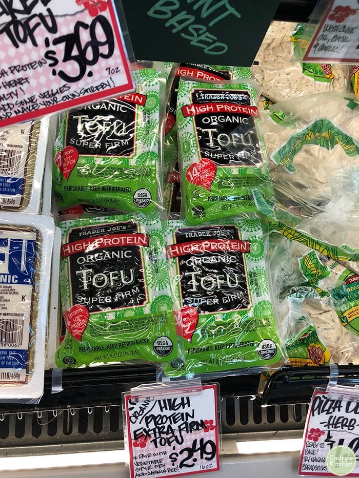 Super firm tofu in vacuum packaging at Trader Joe's.