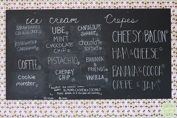 Chalkboard menu at Crepe and Spoon in Minneapolis.