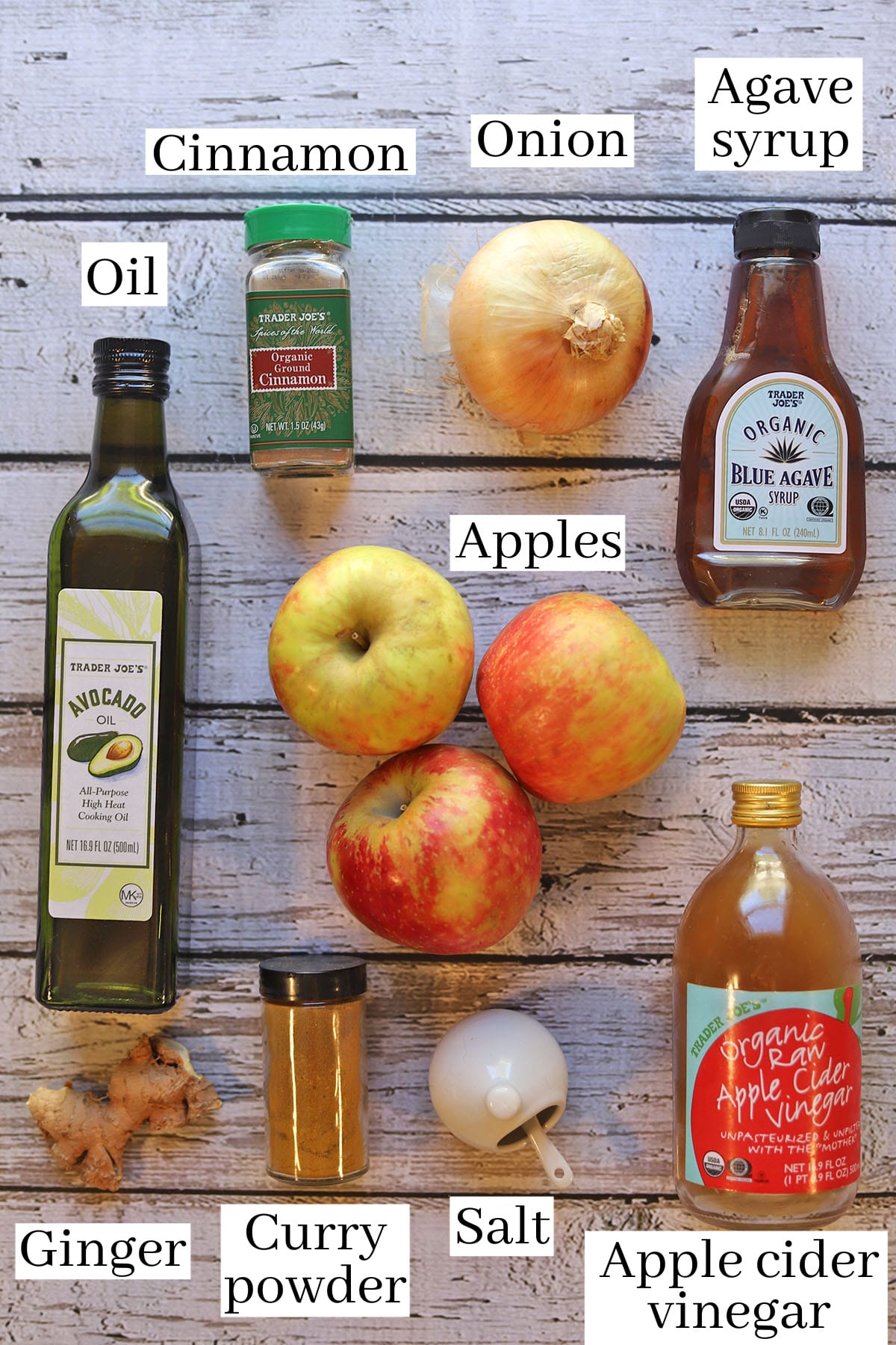 Labeled ingredients for apple chutney.