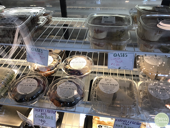 Vegan to-go options in refrigerated case at Dodge Street Coffeehouse.