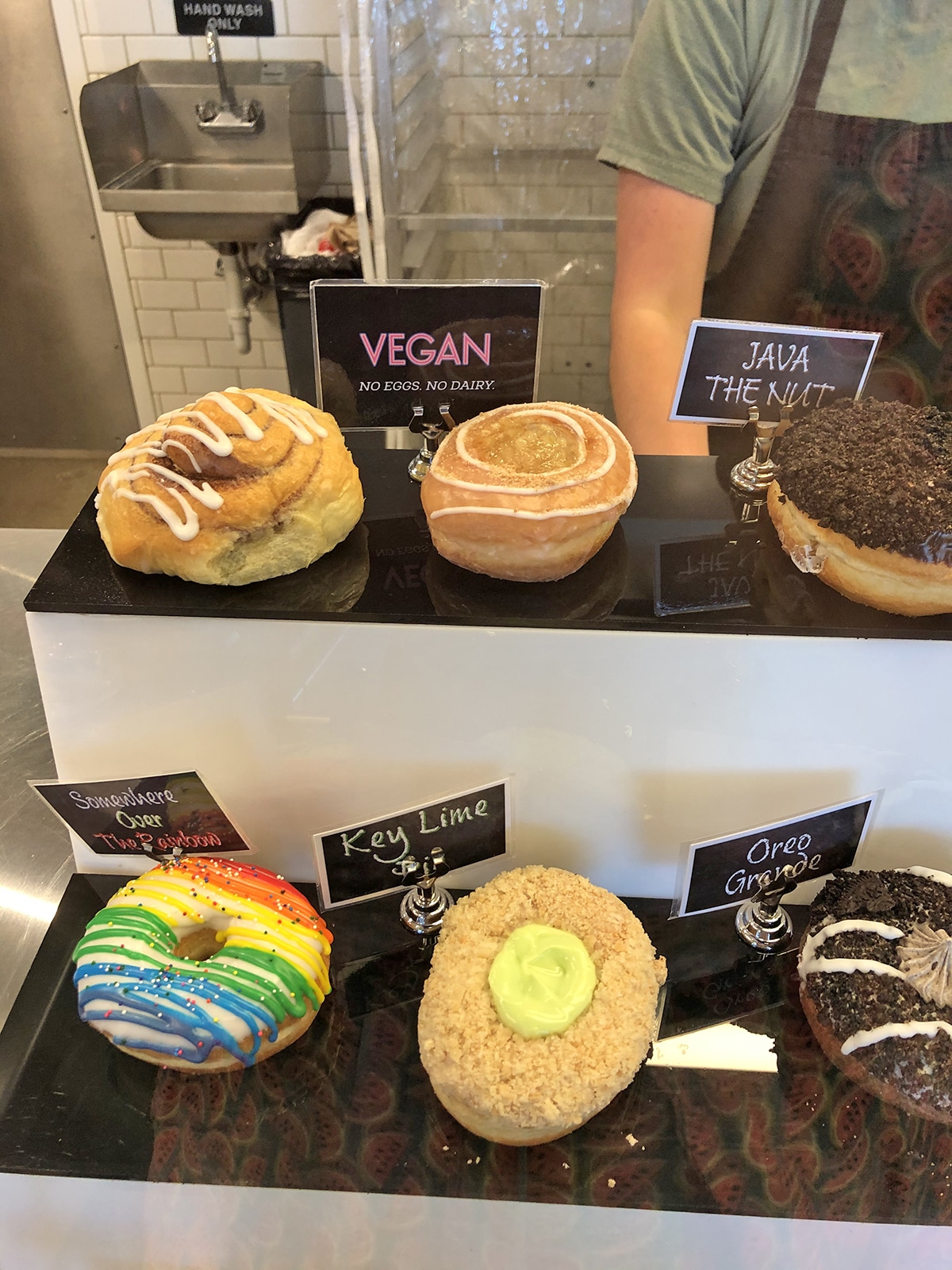 Vegan donuts on display at Icon Donuts.