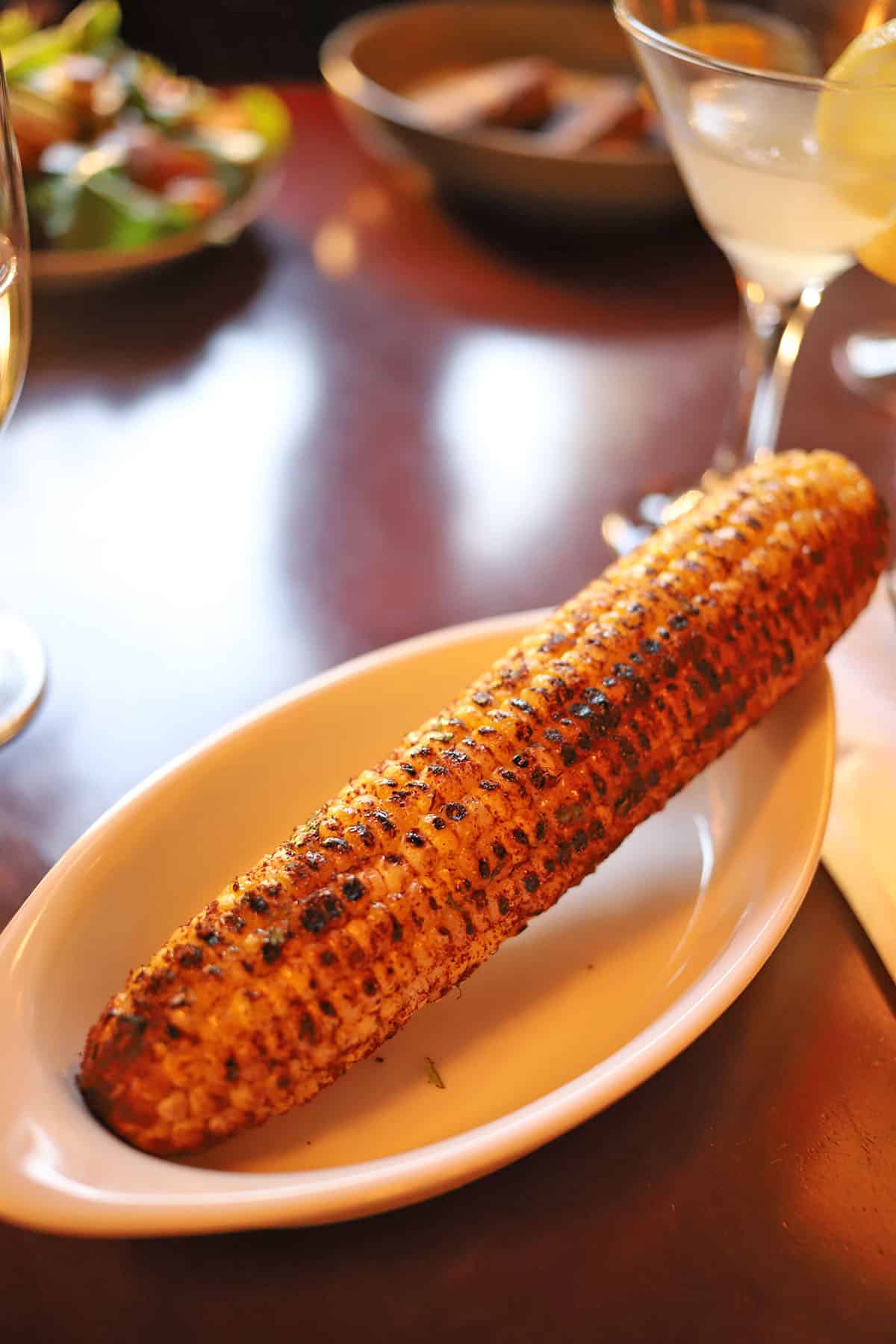 Corn on the cob in long dish.