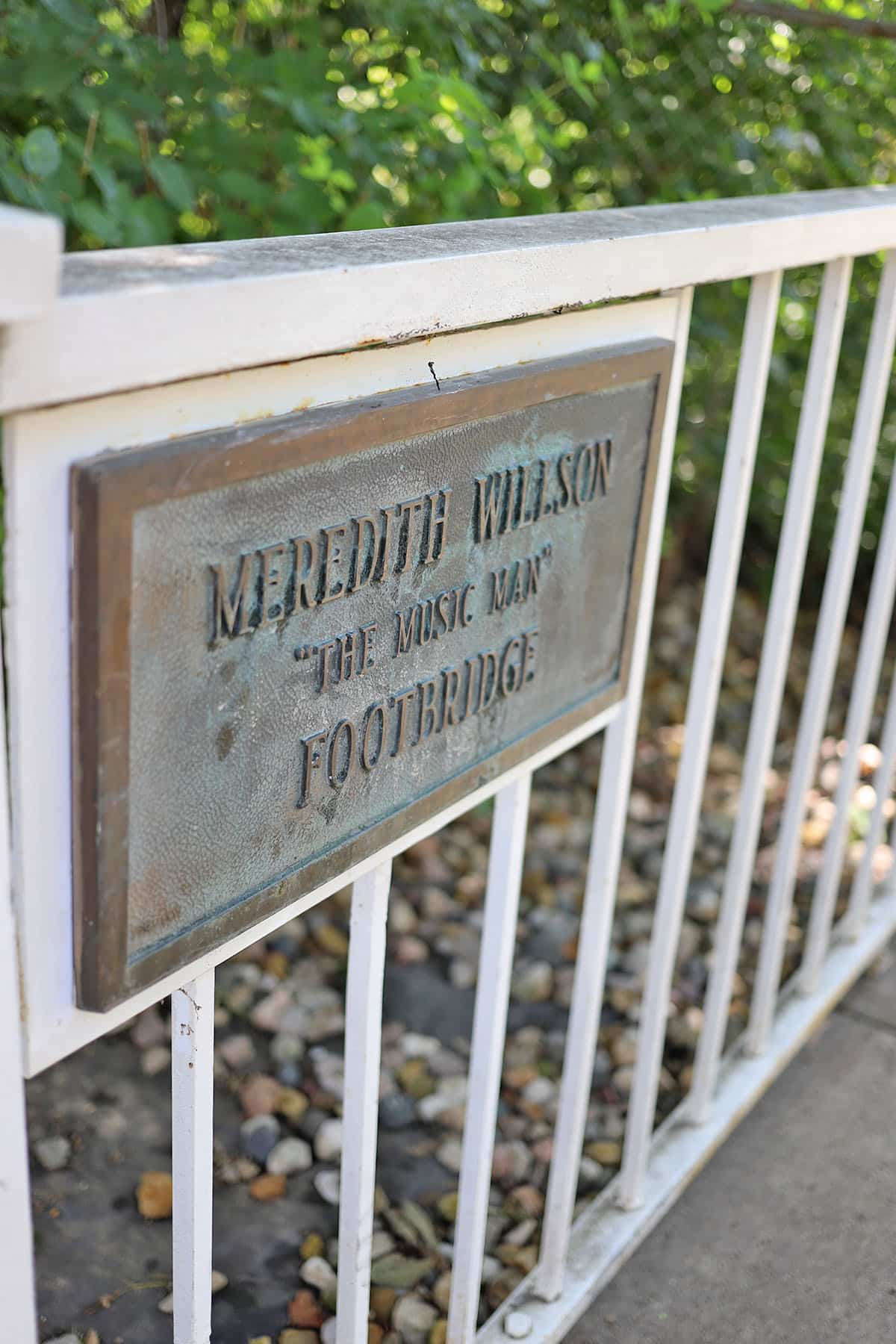Sign noting Meredith Willson's footbridge.