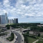 Downtown Chicago skyline and Lake Michigan.