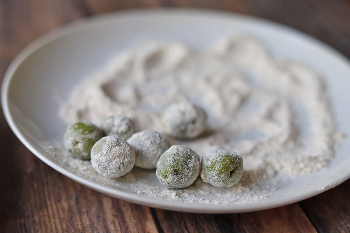 Olives dusted with flour.
