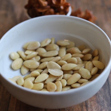 Blanched almonds in bowl