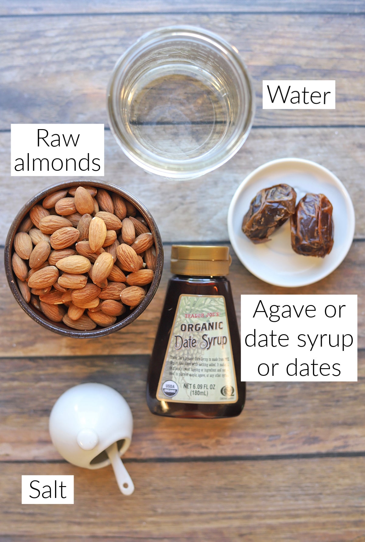 Labeled almond milk ingredients.