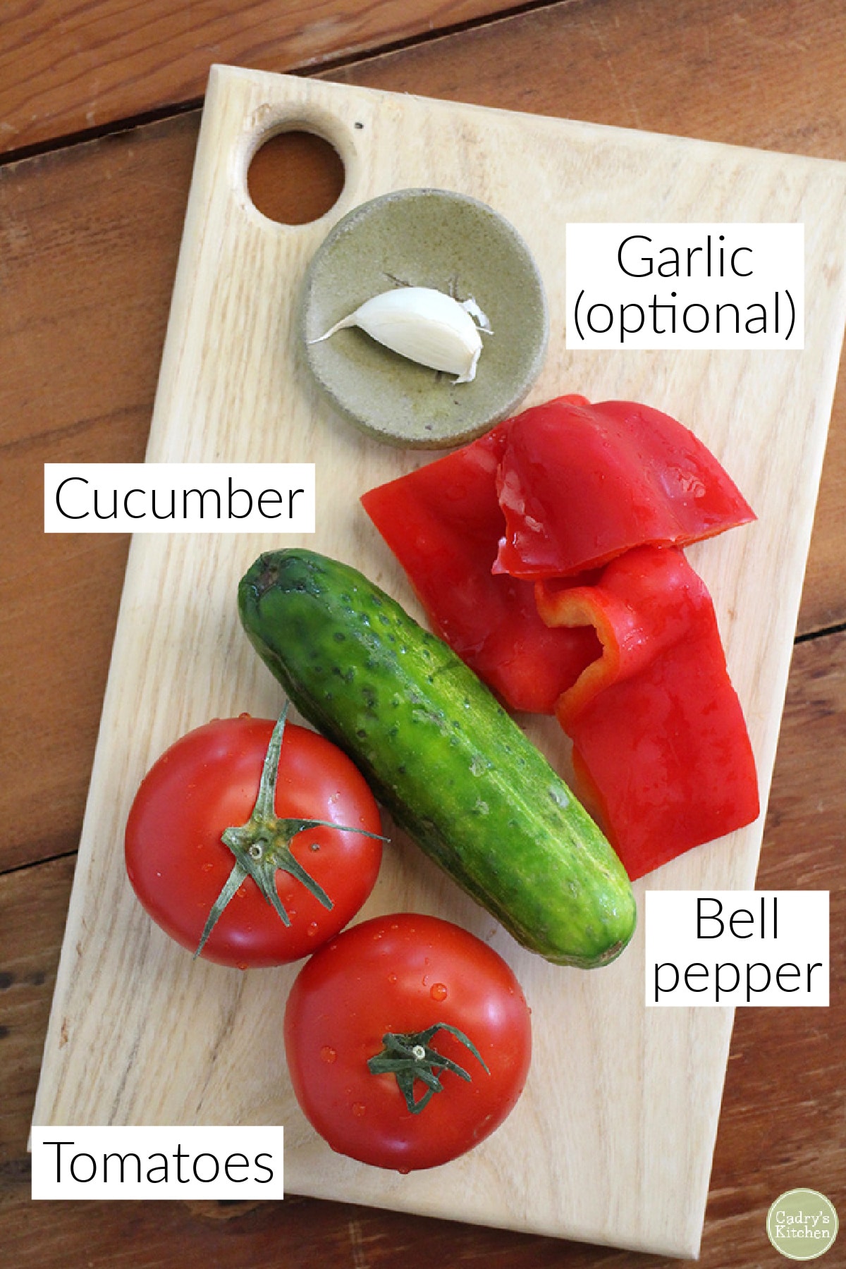 Labeled ingredients for tomato juice blend.