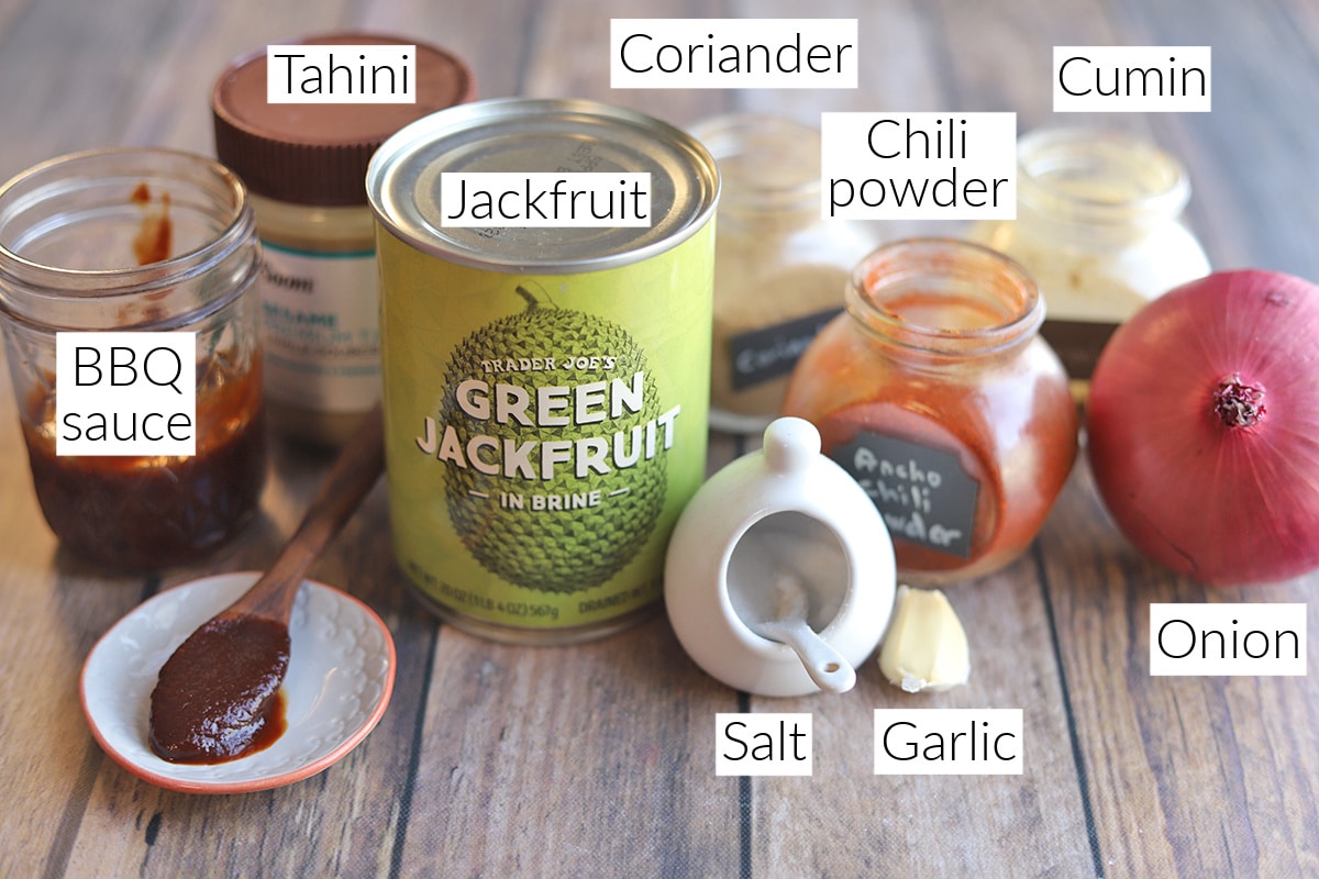Labeled ingredients for BBQ jackfruit.