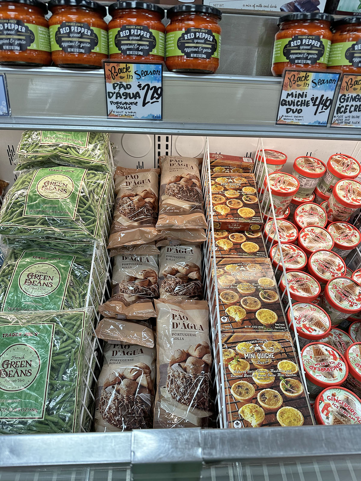 Pao D'agua Portugese rolls in frozen aisle at Trader Joe's.