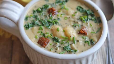 Creamy vegan gnocchi soup with sausage & kale - Cadry's Kitchen