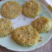 Air fried green tomatoes with potato chip breading.