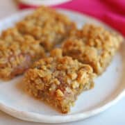 Vegan rhubarb bars on plate.