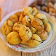 Air fried chestnuts on plate.
