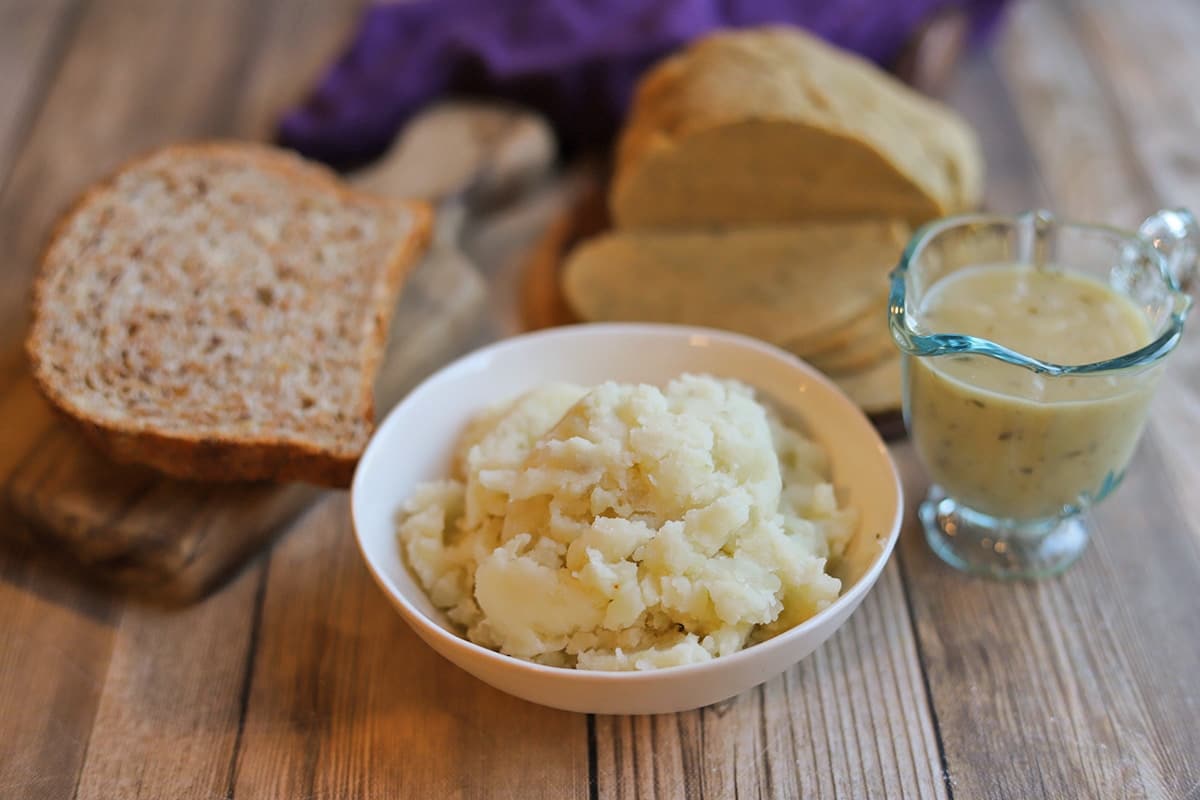 Ingredients for hot open faced vegan sandwich on table.