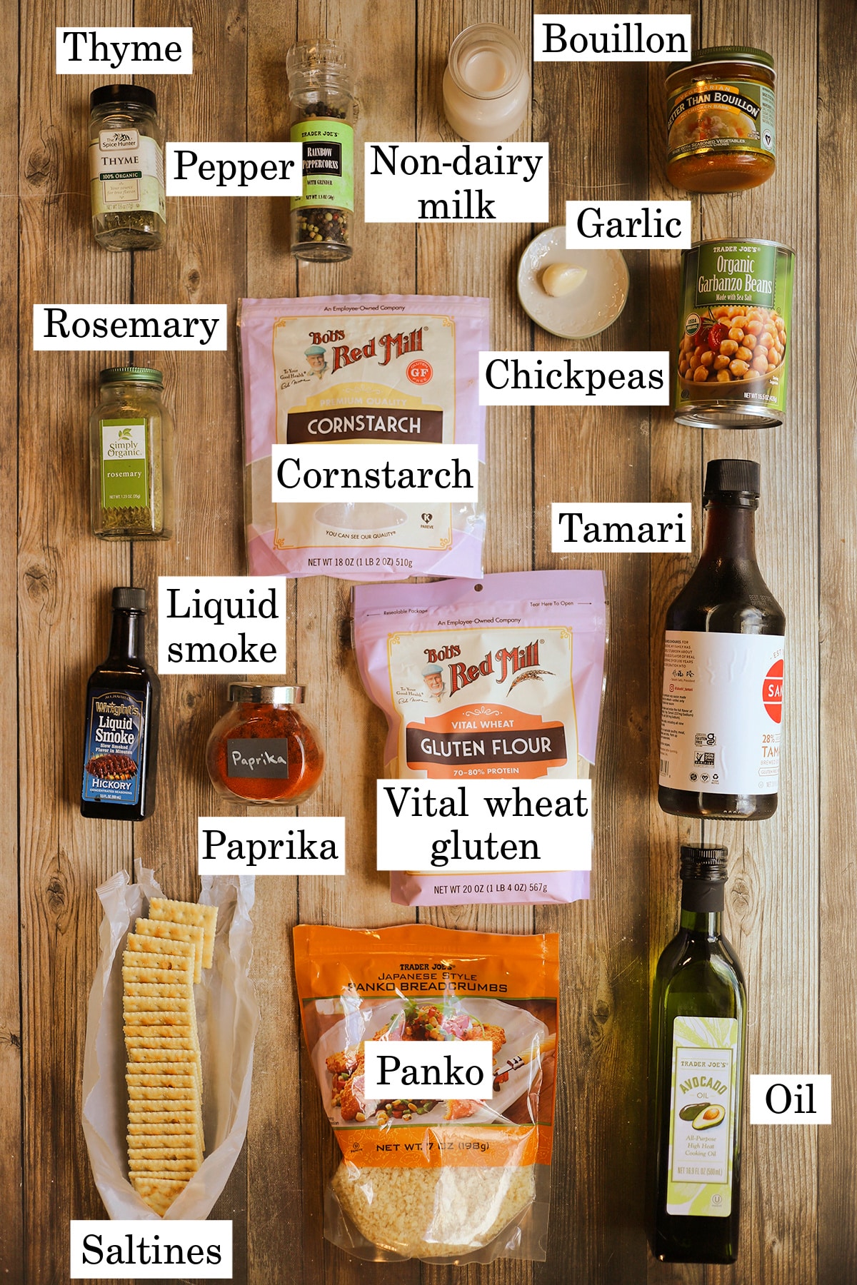 Labeled ingredients for vegan schnitzel.