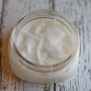 Homemade coconut oil deodorant in glass jar.