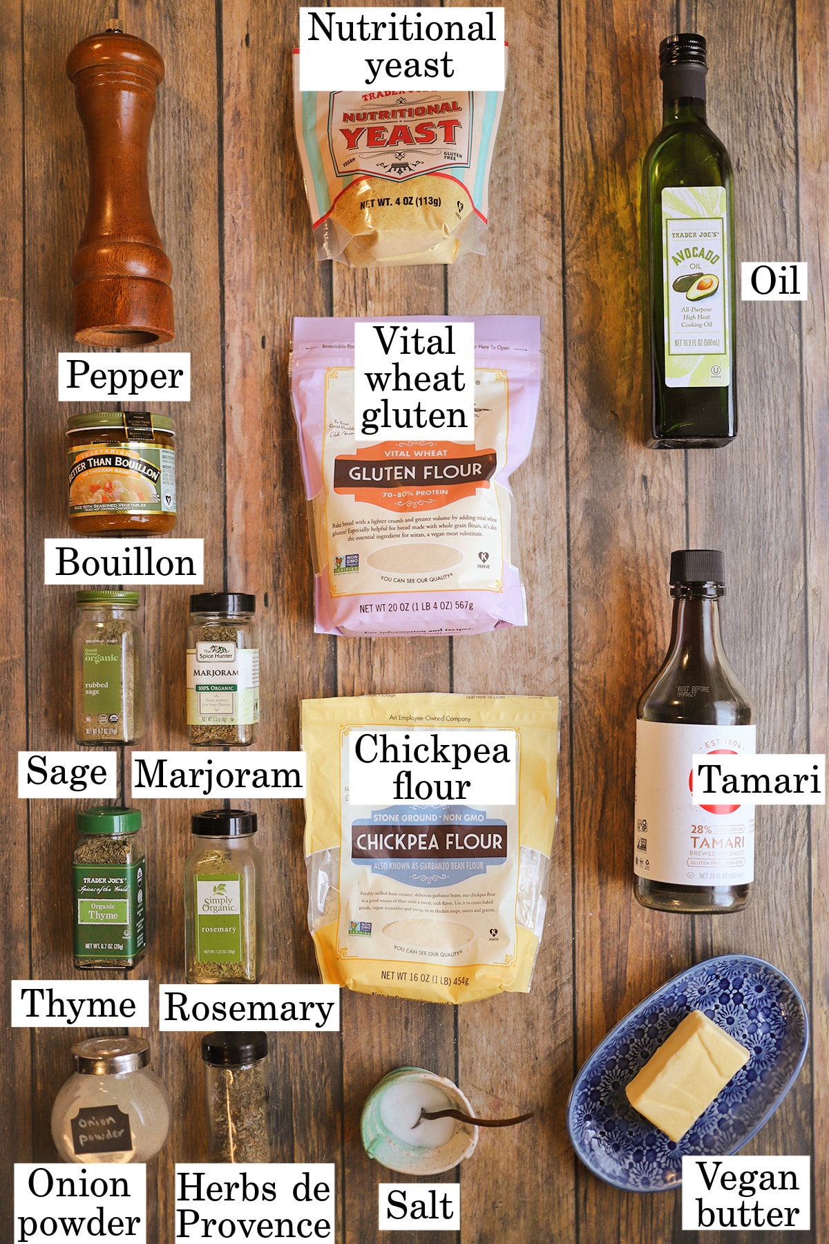 Labeled ingredients for vegan turkey roast.