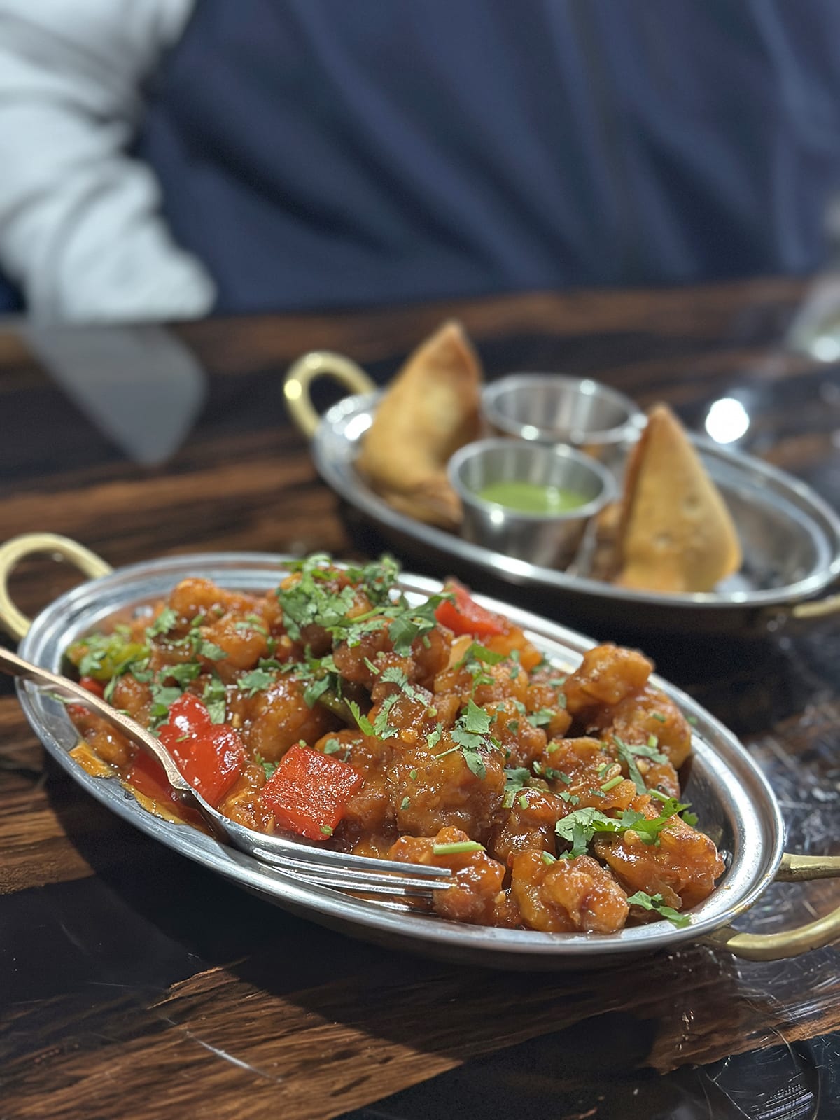 Fried cauliflower in a soy-based Manchurian sauce.