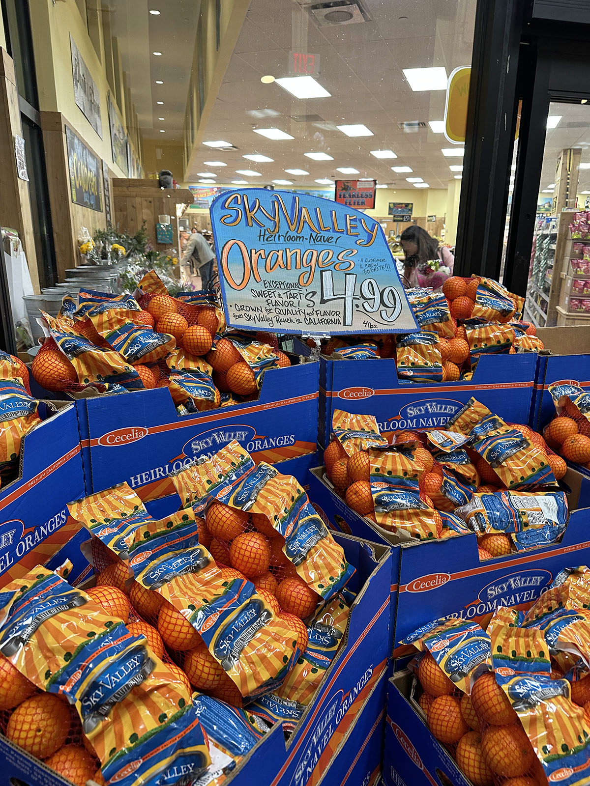 Sky Valley oranges on display at Trader Joe's.