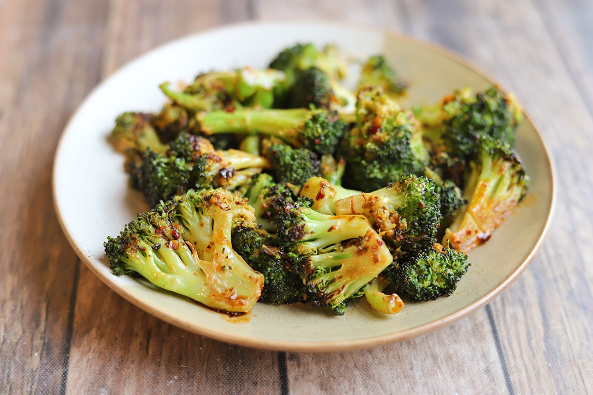 Roasted broccoli with chili crisp sauce Roasted broccoli with chili crisp sauce