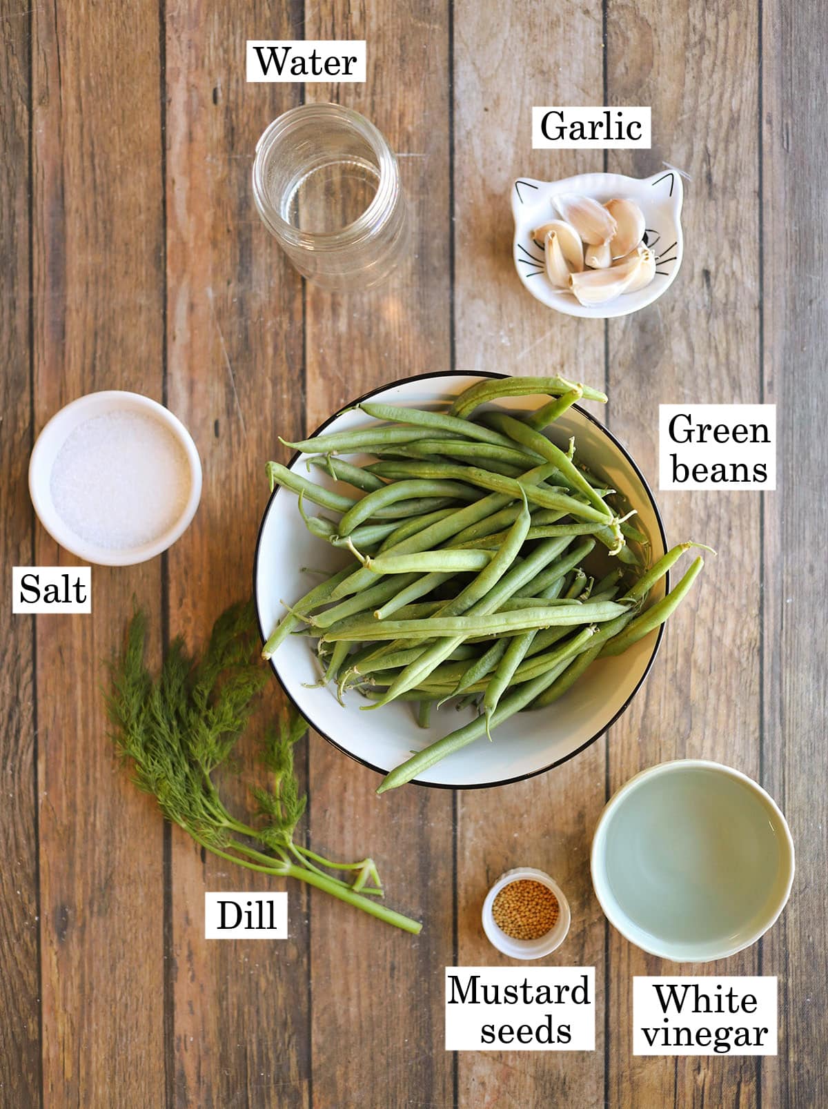 Labeled ingredients for dilly beans.
