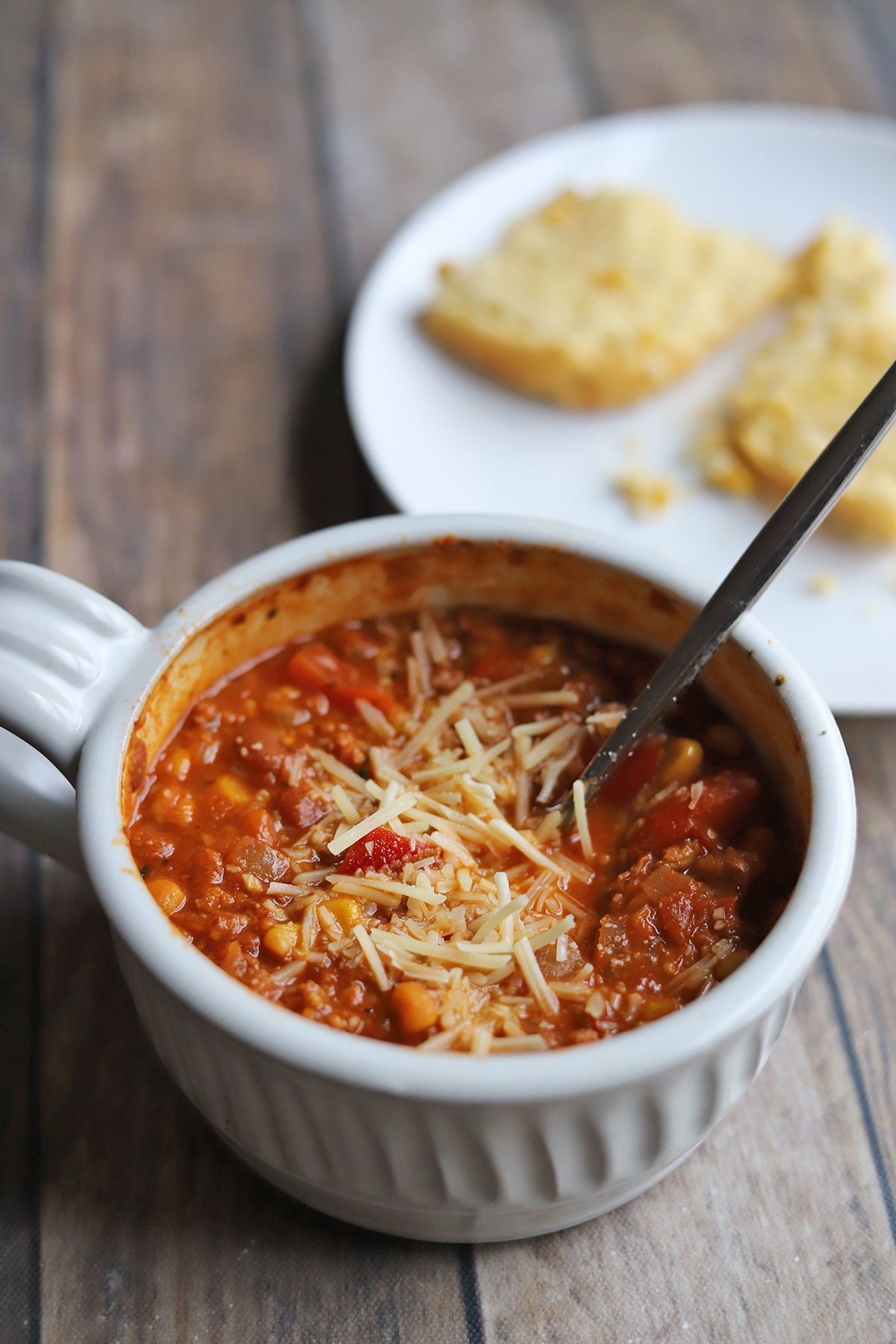 Chili and cornbread made with Trader Joe's salsa.