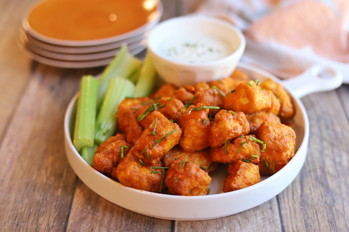 Crispy buffalo tofu bites (air fryer, baked, or pan fried) Crispy buffalo tofu bites (air fryer, baked, or pan fried)