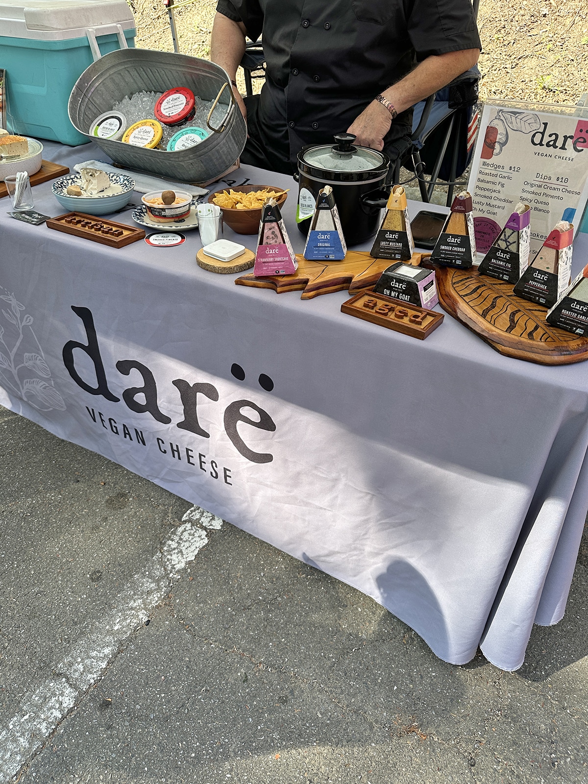 Dare Vegan Cheese on display at farmers market.