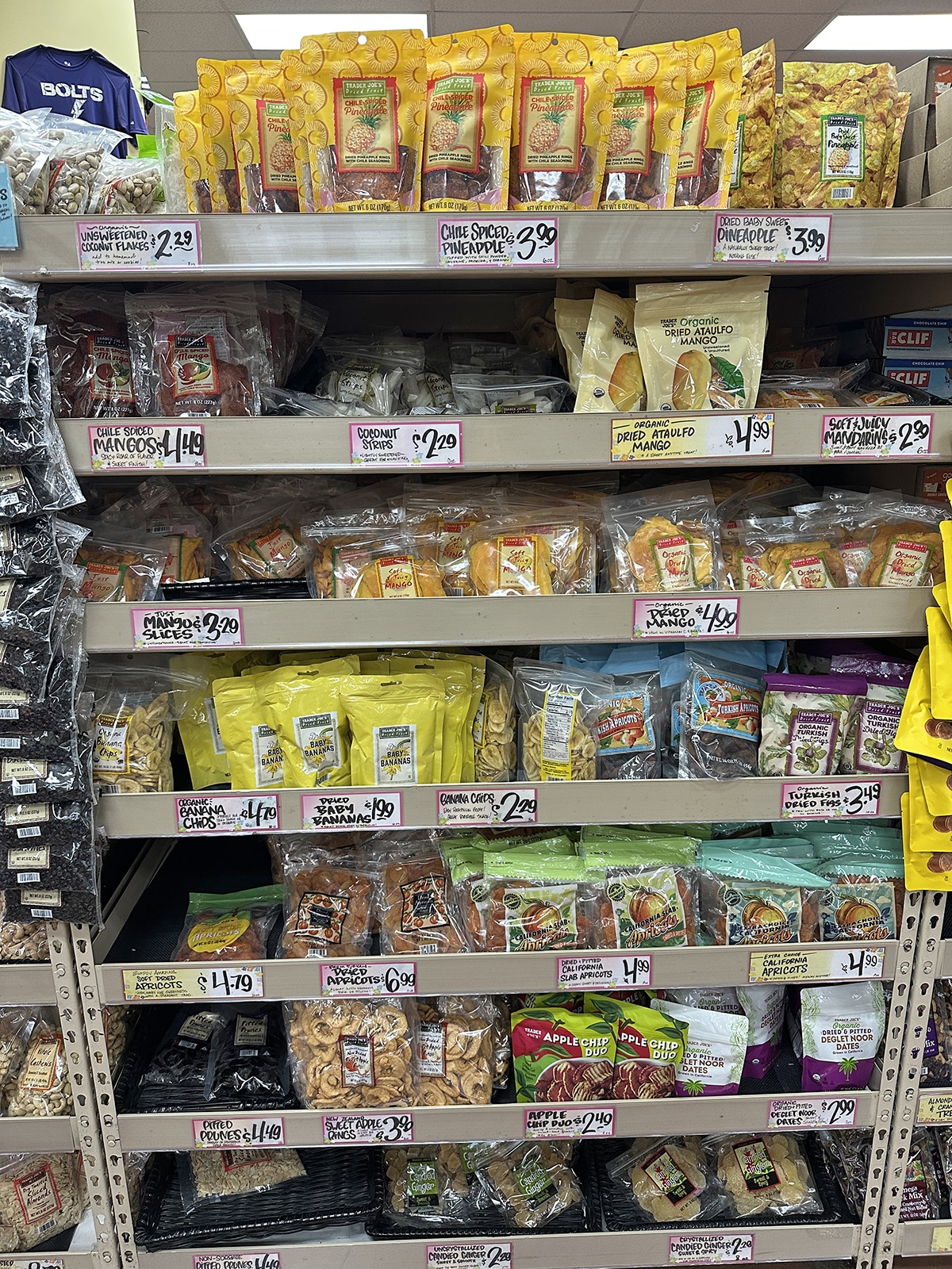 Dried fruits on display at Trader Joe's.