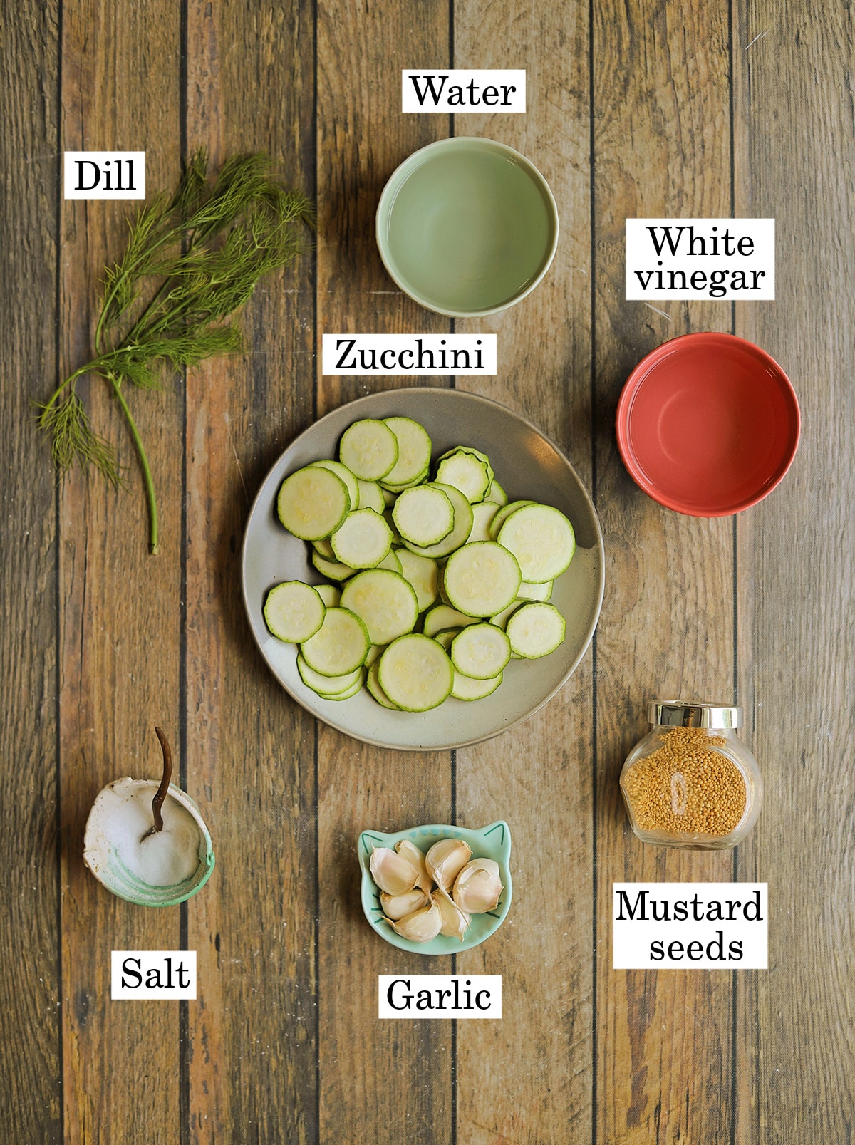 Ingredients to make pickled zucchini recipe.
