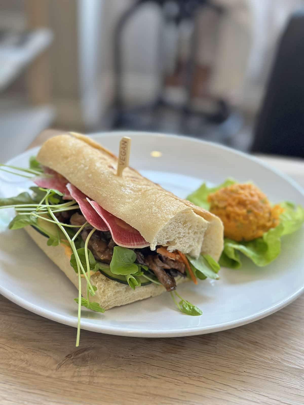 Mushroom banh mi on sourdough baguette.
