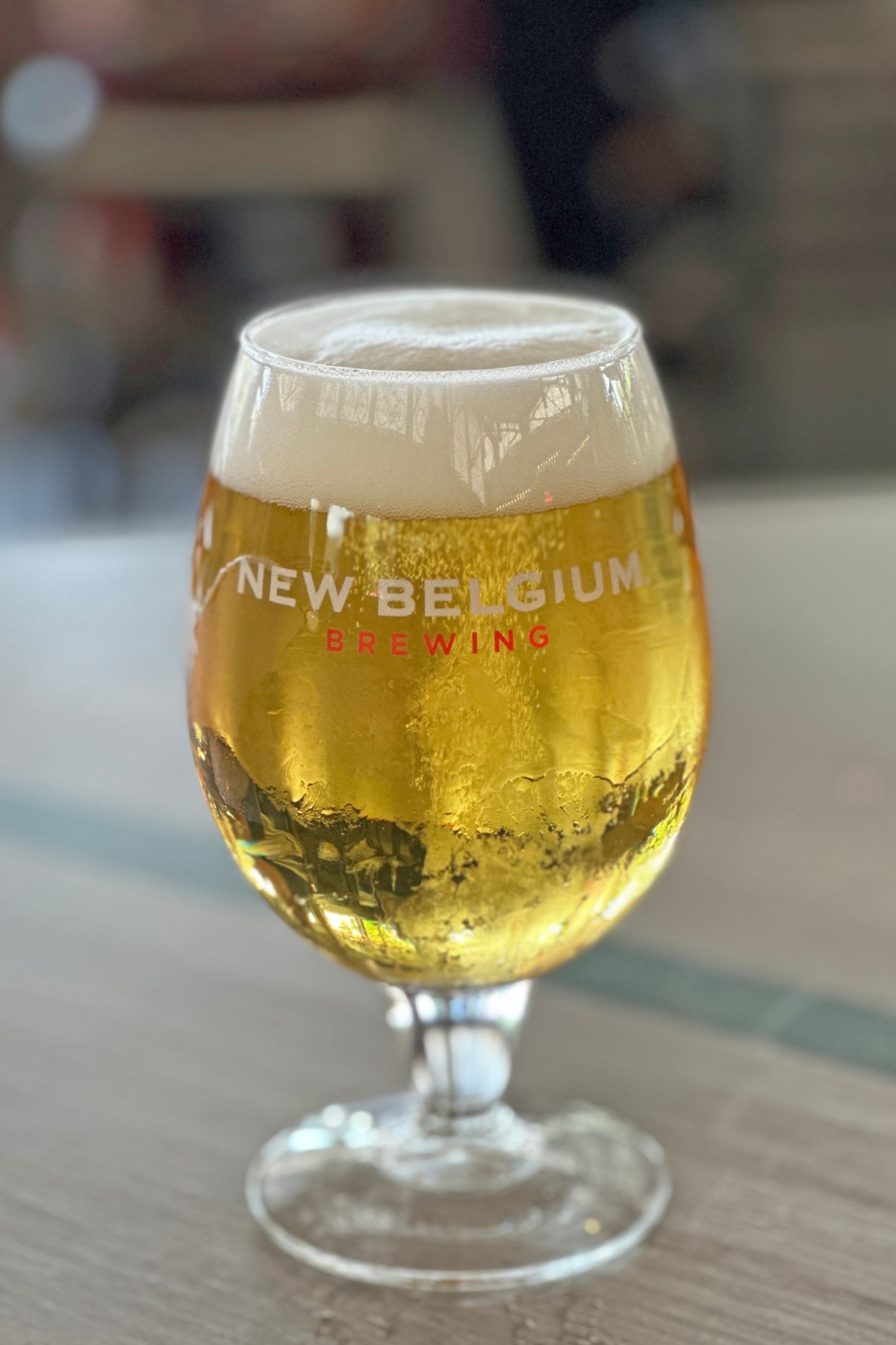 Mountain Time beer in glass at New Belgium Brewing.