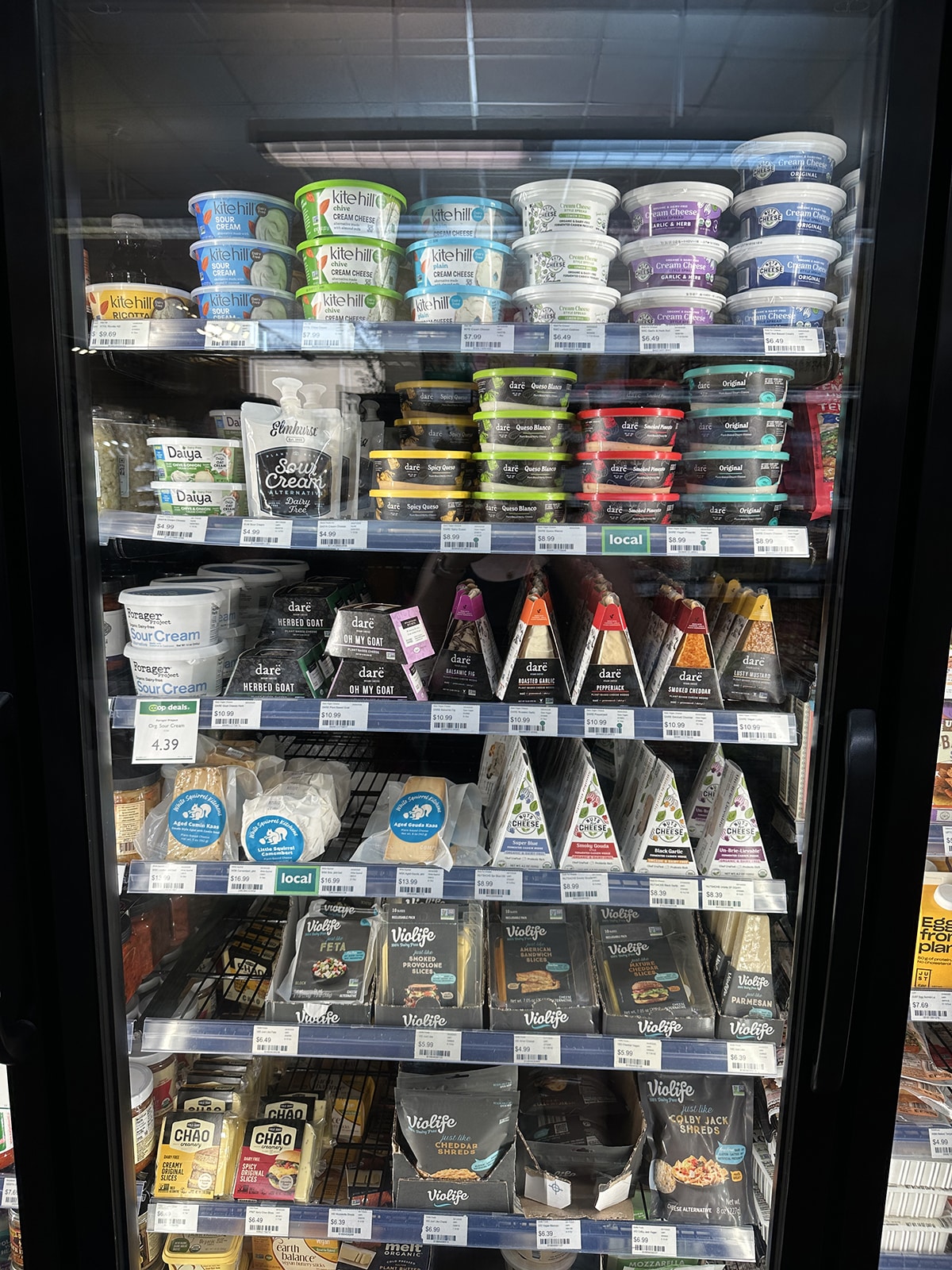 Vegan cheese case at French Broad Co-op in Asheville, North Carolina.